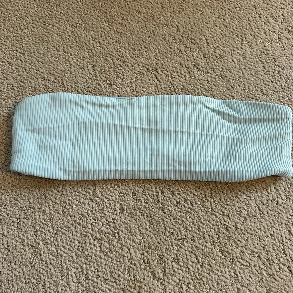 Frankie’s Bikinis ribbed bandeau bikini top light blue